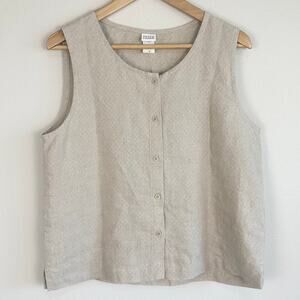 Eileen Fisher Irish Linen Button Front Sleeveless Top Medium EUC